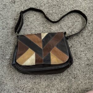 Brown Patchwork Crossbody Messenger Bag